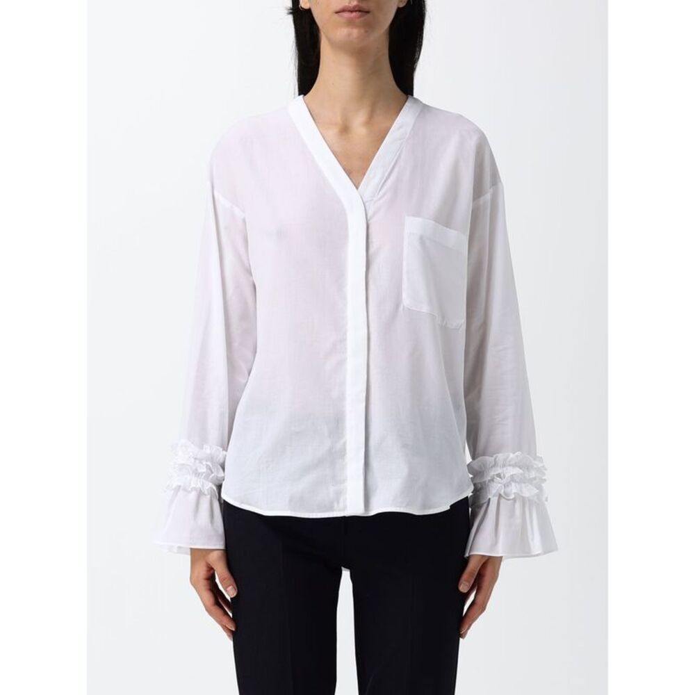 'S Max Mara Women S Max Mara Cotton Shirt With V-Neck And Ruffle Appliques
